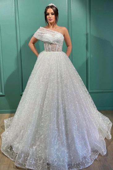 Designer Sparkle One Shoulder Wedding Dresses | Cheap A-Line Wedding Dresses