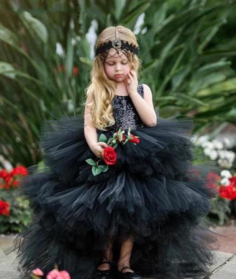 Sleeveless Sequined Black Gauze Girl Dress | Children Wedding Dress