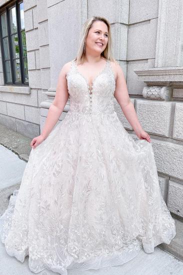 Pretty A-Line V-Neck Ruffled Tulle Wedding Dress | Appliquéd Lace Wedding Dress_2