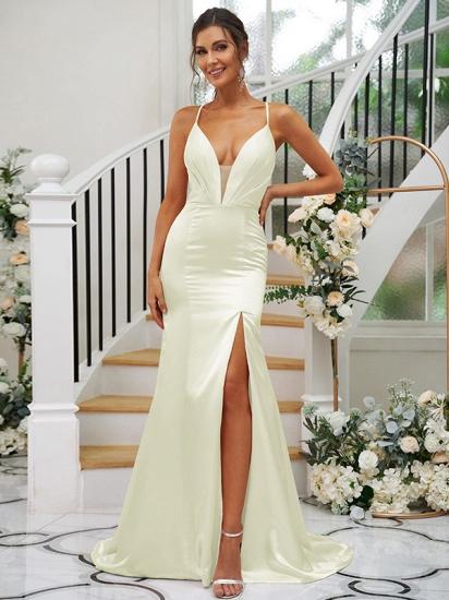 Pink Simple V-Neck Straps Side Slit Evening Dresses_14