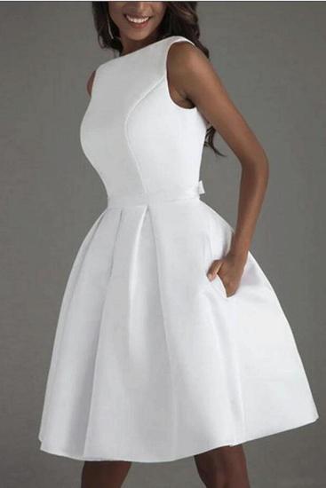 Satin Short/Mini Scoop Simple Cheap Wedding dresses_4