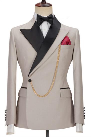 Modern Black Silk Peaked Lapel Side One Button Slim Fit Men Suits for Prom_1