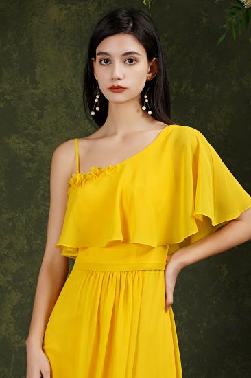 One Shoulder Pleated Front Slit Bridesmaid Dress_8