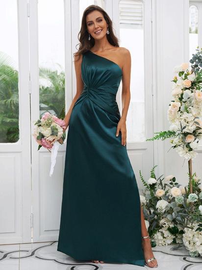 One Shoulder Dark Green Long Bridesmaid Dresses | Simple Bridesmaid Dress