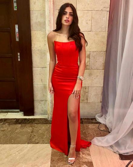 Simple Red Strapless Long Slit Evening Gown | Prom Dresses Online_3
