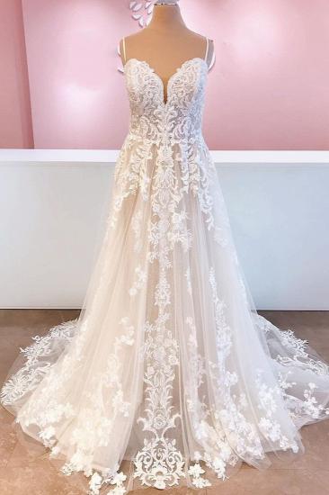 Chic Sweetheart Neck Lace Wedding Dress | Cheap One Line Wedding Dresses_1