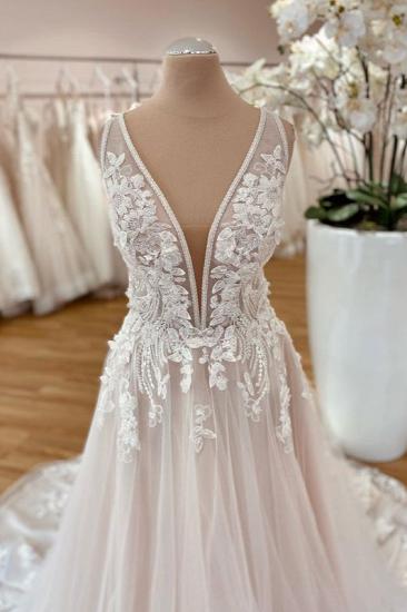 V-Neck Wide Strap Boho Wedding Dress | A-Line Lace Wedding Dress_2