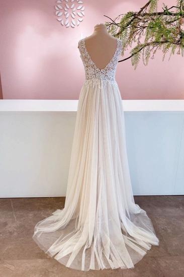 Simple wide shoulder strap V-neck sleeveless wedding dress | Fashionable lace wedding dress_2