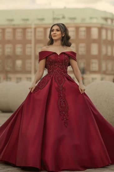 Burgundy Off-shoulder Satin Lace Wedding Dress