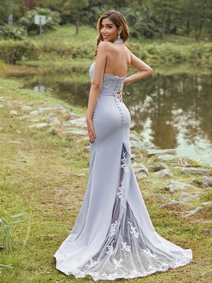 Silver Lace Halter Sleeveless Mermaid Evening Dresses | prom dresses with lace_2