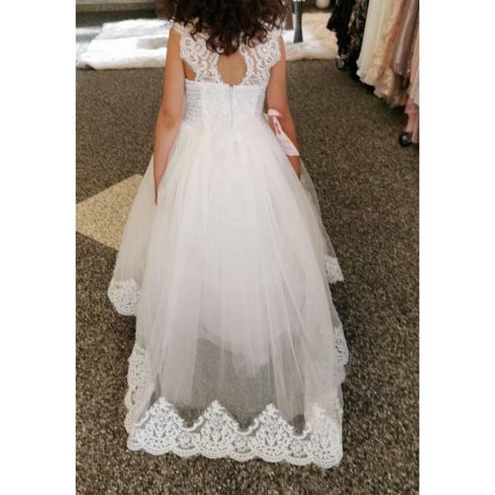 Cute A-line White Lace Keyhole Decal Girl Dress_3