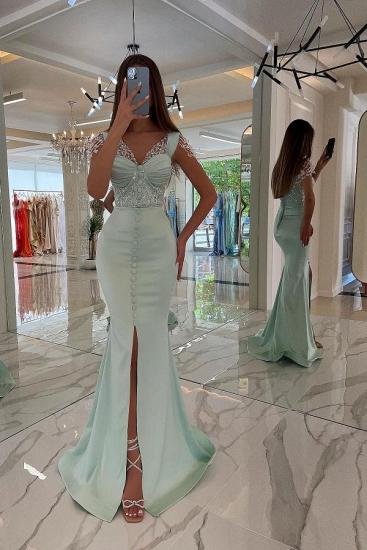 Chic Long Slit Front Mint Green Evening Dress | Prom Dresses Cheap