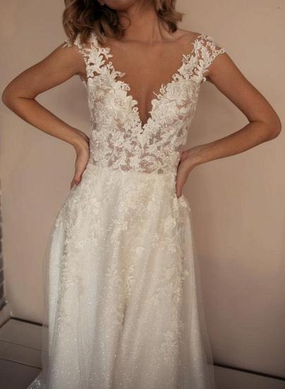 Cheap V-neck A-line Wedding Dress With Lace_3