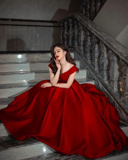 Elegant Red Cardigan A-Line Princess Evening Dress | Wide Strap Ball Dress_9