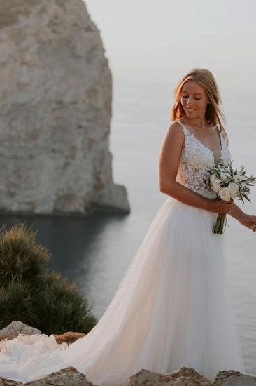 A Line Lace V-Neck Spaghetti Straps Bohemian Wedding Dress
