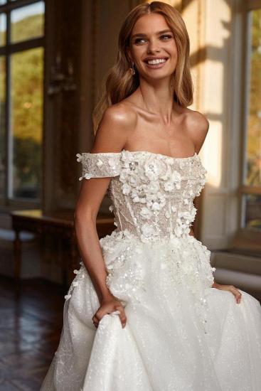 Lace Off the Shoulder A-line Wedding dresses  With Glitte_3