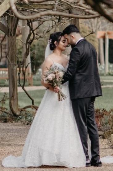 A Word Sequined White Wedding Dress With Belt | Sleeveless Wedding Dress_5