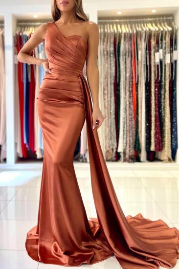 Chic Satin One Shoulder Slit Mermaid Ball Gown With Side Cape_2