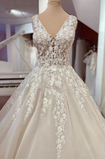 Elegant A-Line Sleeveless Lace Wedding Dress | V-Neck Wedding Dress