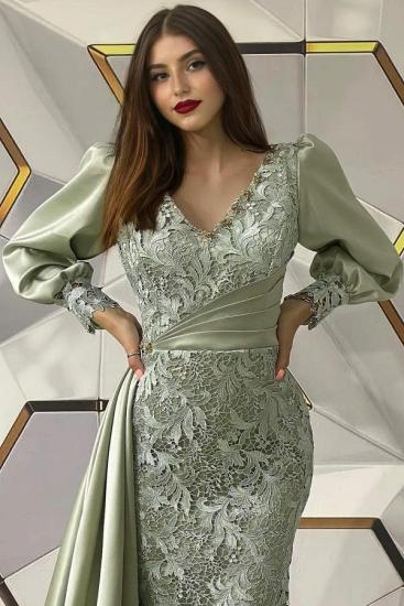 Designer long-sleeved mint green dress | bud silk ball gown_2