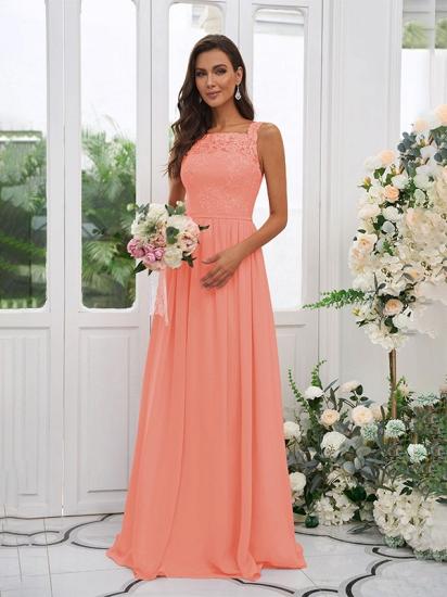 Chiffon Long Square Sleeveless Evening Dresses With Lace_9