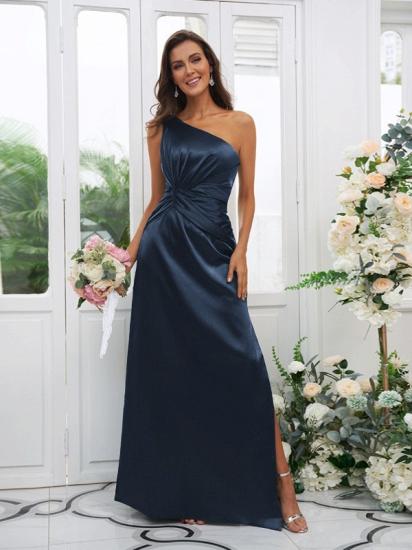 One Shoulder Dark Green Long Bridesmaid Dresses | Simple Bridesmaid Dress_11
