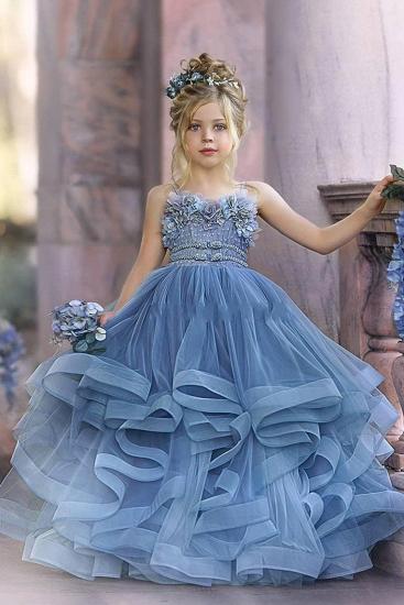 Strapless Gray-blue Frilly Fluffy Princess Flower Girl Dress