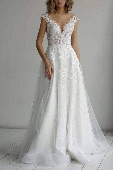 Cheap V-neck A-line Wedding Dress With Lace
