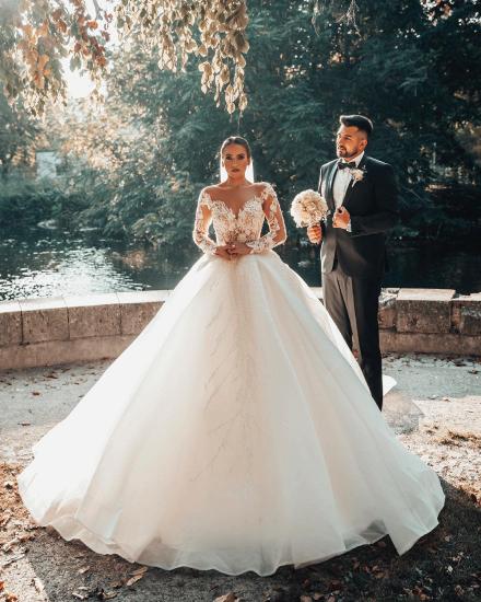 Luxury Bridal A-Line Long Sleeve Lace Princess Wedding Dress_2
