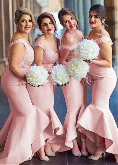 Sexy Mermaid Bridesmaid Dress Pink Off-Shoulder Peplum