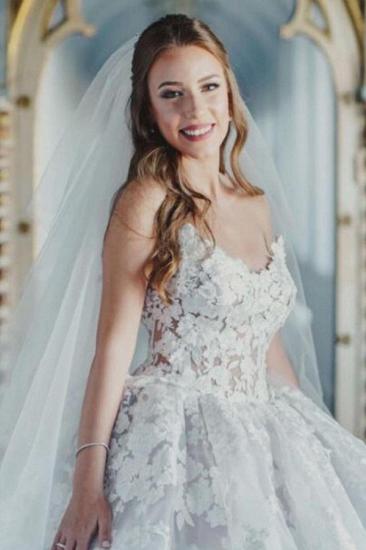 Gorgeous Sleeveless Sweetheart Lace Princess Wedding Dress_4