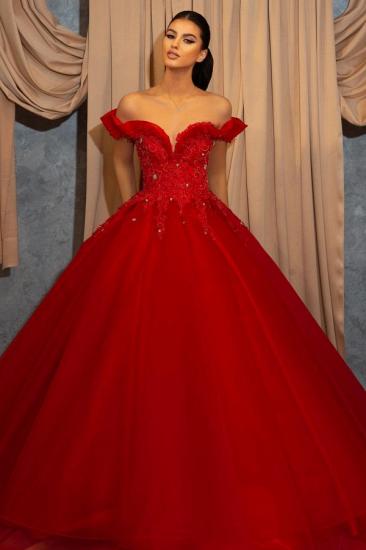 Red cardigan lace sequined evening dress | Long A-line evening dress