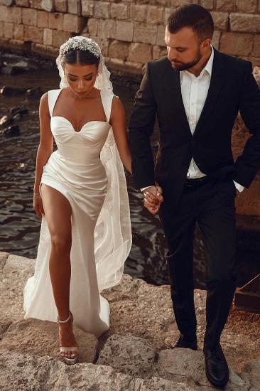 Elegant Wide Strap Sweetheart Front Slit Pleated Ball Gown