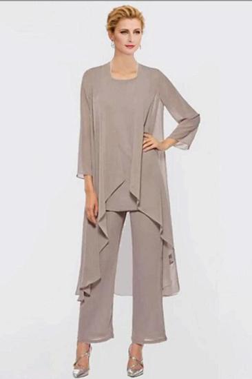 Chiffon Asymmetrical Scoop 3/4 Sleeves Two Piece MotherDress_3