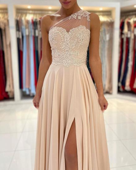 One Shoulder Sweetheart Slit Tulle Ball Gown_4