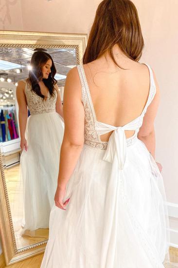Romantic A-line V-neck spaghetti strap tulle floor-length wedding dress | Sexy backless wedding dress_2