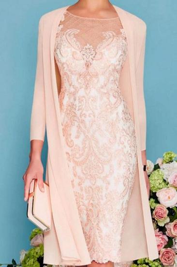 Two Piece Sheath Chiffon Bodycon Illusion Knee-Length Lace Mother of the Bride Dress