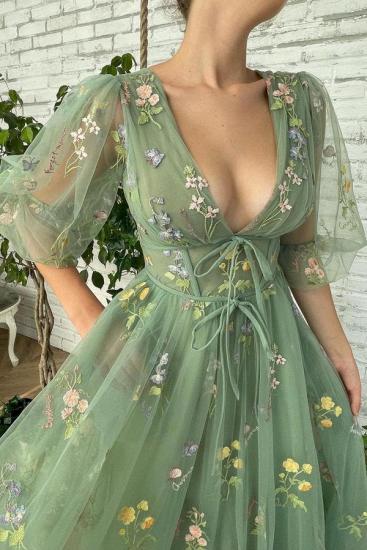 Ankle-Length V-Neck A-line PromDresses_2