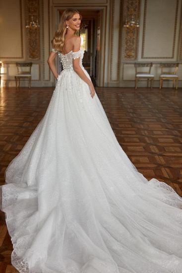 Lace Off the Shoulder A-line Wedding dresses  With Glitte_2