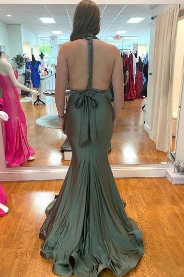 Wide Strap Halter Neck Floor Ruffle Mermaid Ball Gown | Sexy Deep V Neck Ball Gown_3
