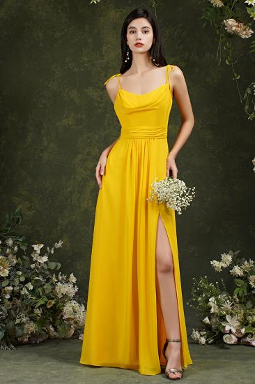 Simple Bridesmaid Dress With One Strap Yellow Chiffon Slit_4