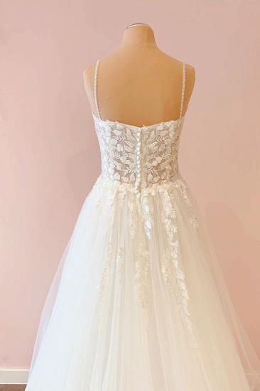 White Heart Neck Sleeveless Wedding Dress A-Line | Lace Wedding Dress_4