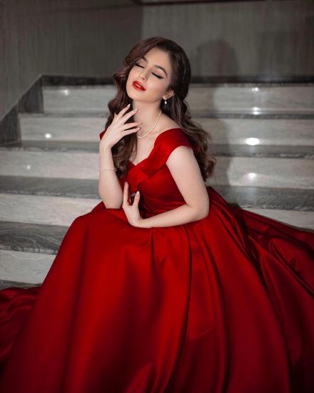 Elegant Red Cardigan A-Line Princess Evening Dress | Wide Strap Ball Dress_5