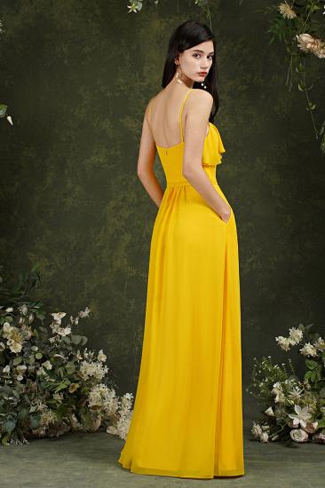 Bridesmaid Dress With Line Neck Chiffon Yellow With Pocket Ruffles_7