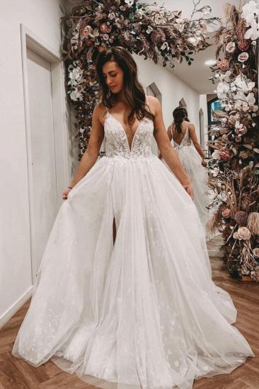 Simple Boho A-Line V-Neck Camisole Wedding Dress with Lace
