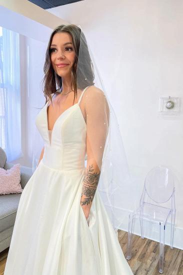 Sexy A-Line Spaghetti Strap Sweetheart Backless Wedding Dress | Satin Wedding Dress with Pockets_4