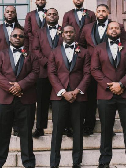 Online custom one button silk shawl lapel men's 3-piece set | wedding groomsmen set