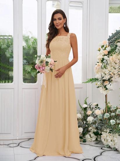 Chiffon Long Square Sleeveless Evening Dresses With Lace_8