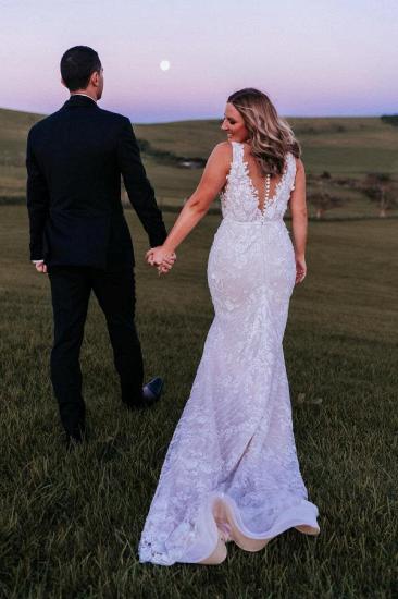 Lace Court Train V-Neck Mermaid Wedding dresses_2