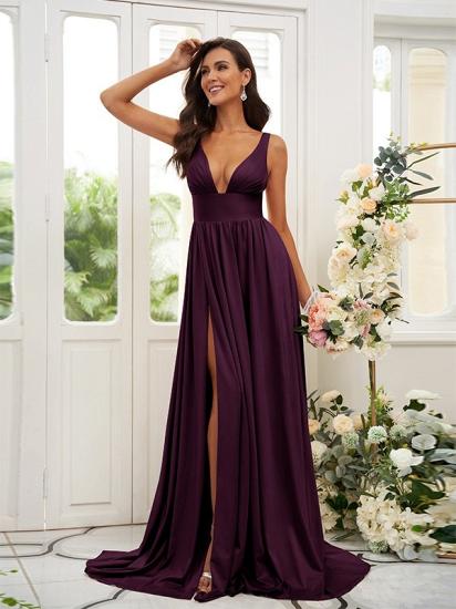 Cheap Gold Long V-Neck A-line Bridesmaid Dresses_14